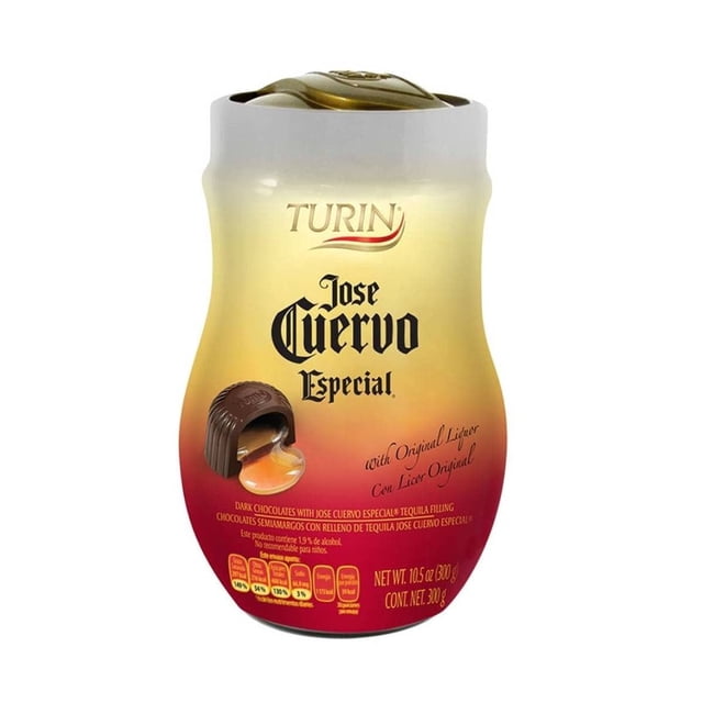 Turin Jose Cuervo Especial 300g Vitrolero Chocolates Semiamargos con relleno de tequila.