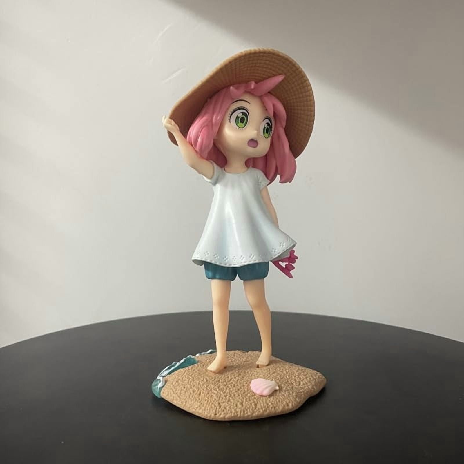 Newly Anya Figure Wearing A Hat Beach Anya Forger Action Figures Anime 18cm/7.1inch Character Collection Statue Model Desktop Decoration Ornament Gifts