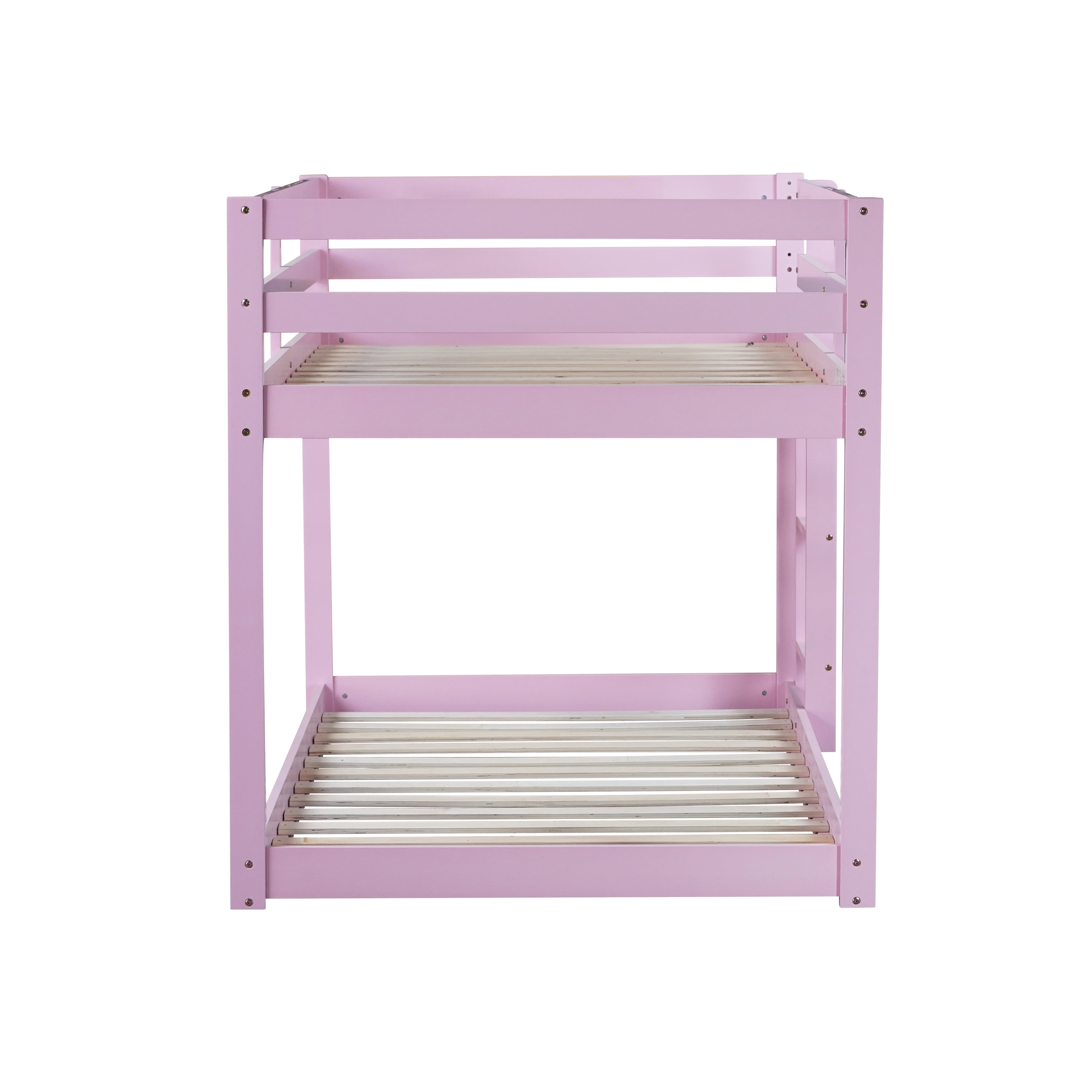 Miniyam Twin over Twin Bunk Bed with Ladder for Kids and Teens, Light Pink