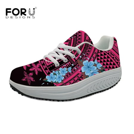 

Women Toning Shoes Ethnic Polynesian Hawaiian Style Breathable Mesh Swing Shoes Lace-up Rocking Fitness Sneakers