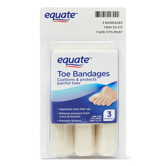 Equate Toe Bandages Cushion & Protect Corns and Bunions, One Size Fits Most, Trim to Fit, 3 Count