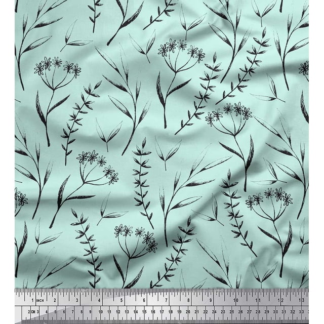 Soimoi Green Rayon Fabric Flower Leaves Print Fabric by Yard 42 Inch Wide