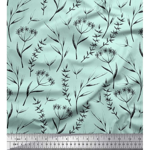 Soimoi Green Cotton Poplin Fabric Flower Leaves Print Fabric by the Yard 58 Inch Wide