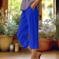 thumbnail image 2 of Olyvenn Womens Linen Cropped Pants Loose Casual Capri Cotton Wide Leg Plus Size Elastic Waist with Drawstring Trouses Blue S, 2 of 5