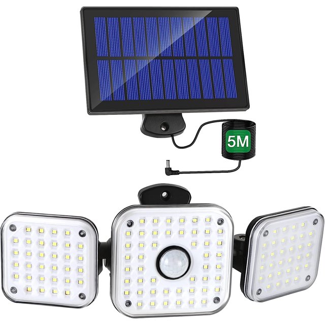 Solar Light Outdoor 1200lm Super Bright Solar Light with Sensor, 3 Lighting Modes, IP65 Waterproof 270° Adjustable Lighting Angle, With 5m Waterproof Cable