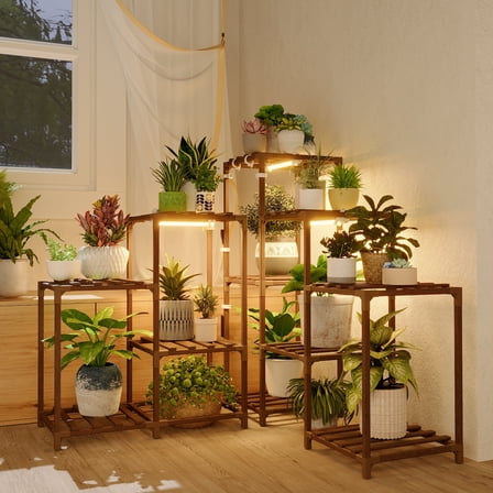 Plant Stand with Grow Lights for Indoor Plants 11 Potted Corner Plant Shelf with Plant Lights for Indoor Growing