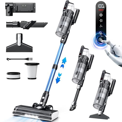 Aspiradora inalámbrica QikCln, potente y ligera, con 23000 Pa, luces LED, 45 min de autonomía, 3 modos, aspiradora de mano extraíble con filtro HEPA para alfombras, suelos duros y pelo de mascotas (a