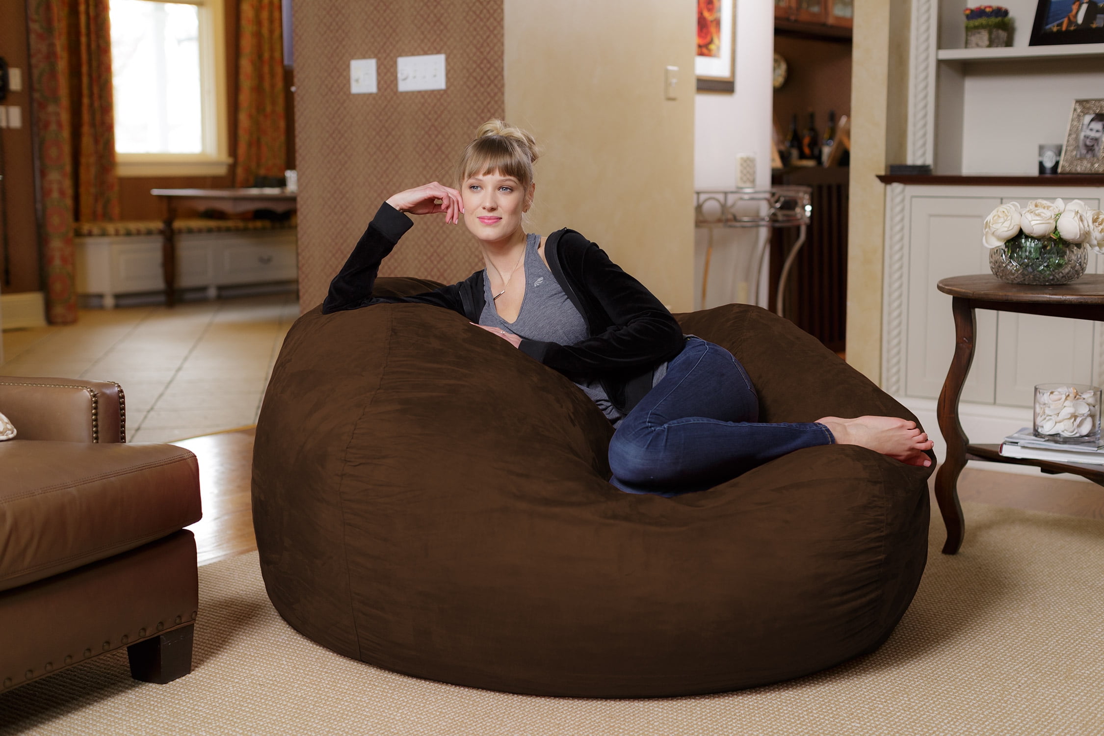 Chill Sack Bean Bag Chair, Memory Foam Lounger with Microsuede Cover, Kids, Adults, 5 ft, Chocolate