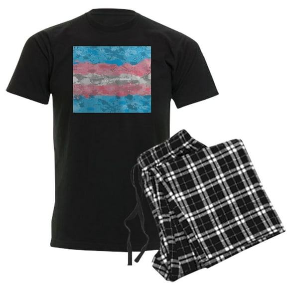CafePress - Abstract Paint Splatter Transgender Pride Flag Pajamas - Men's Dark Loose Fit Cotton Pajama Set