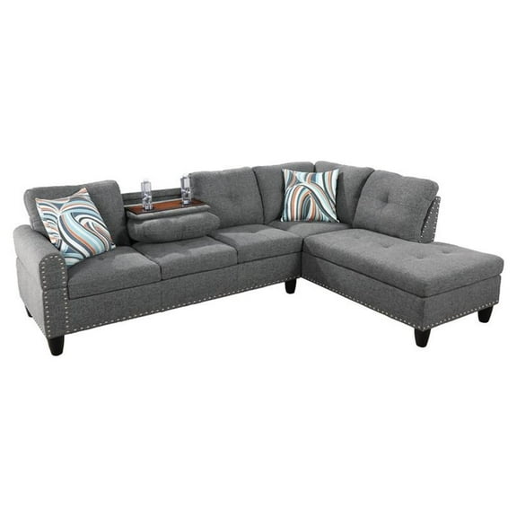 Star Home Living Corp Venus Linen Fabric Sectional Sofa in Gray