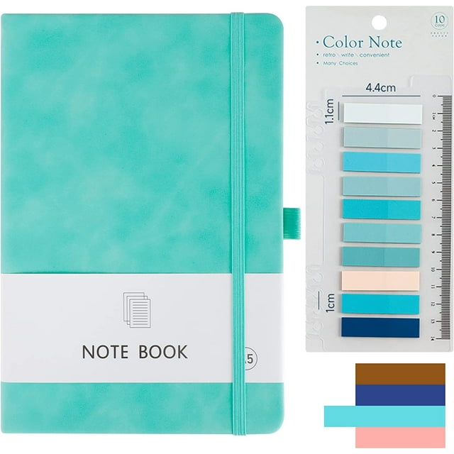 Hardcover Leather Notebook A5 with Colorful Index Tabs, Executive Journal Notebook with Pen Loop and Elastic Closure, PU Leather Hardback Notepad for Office School(Cyan)