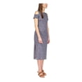 thumbnail image 3 of MICHAEL MICHAEL KORS Womens Navy Cut Out Slitted Pullover Printed Short Sleeve Round Neck Midi Sheath Dress M, 3 of 4