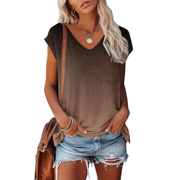 Fiudx Ofertas Flash Artículos En Oferta Blusa Superior con Estampado de Manga Corta y Cuello En V, Cómoda E Informal, a La Moda para Mujer