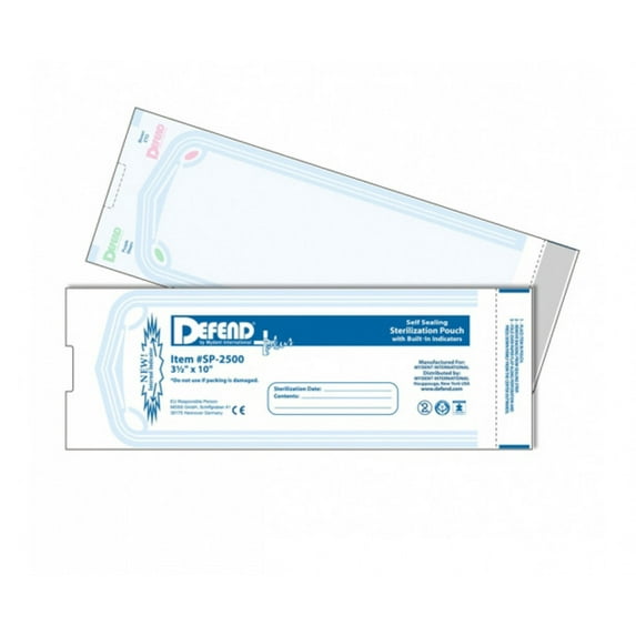 Defend Sterilization Pouches w/Indicator Strips, 2.25"x2.75", 5000/Cse