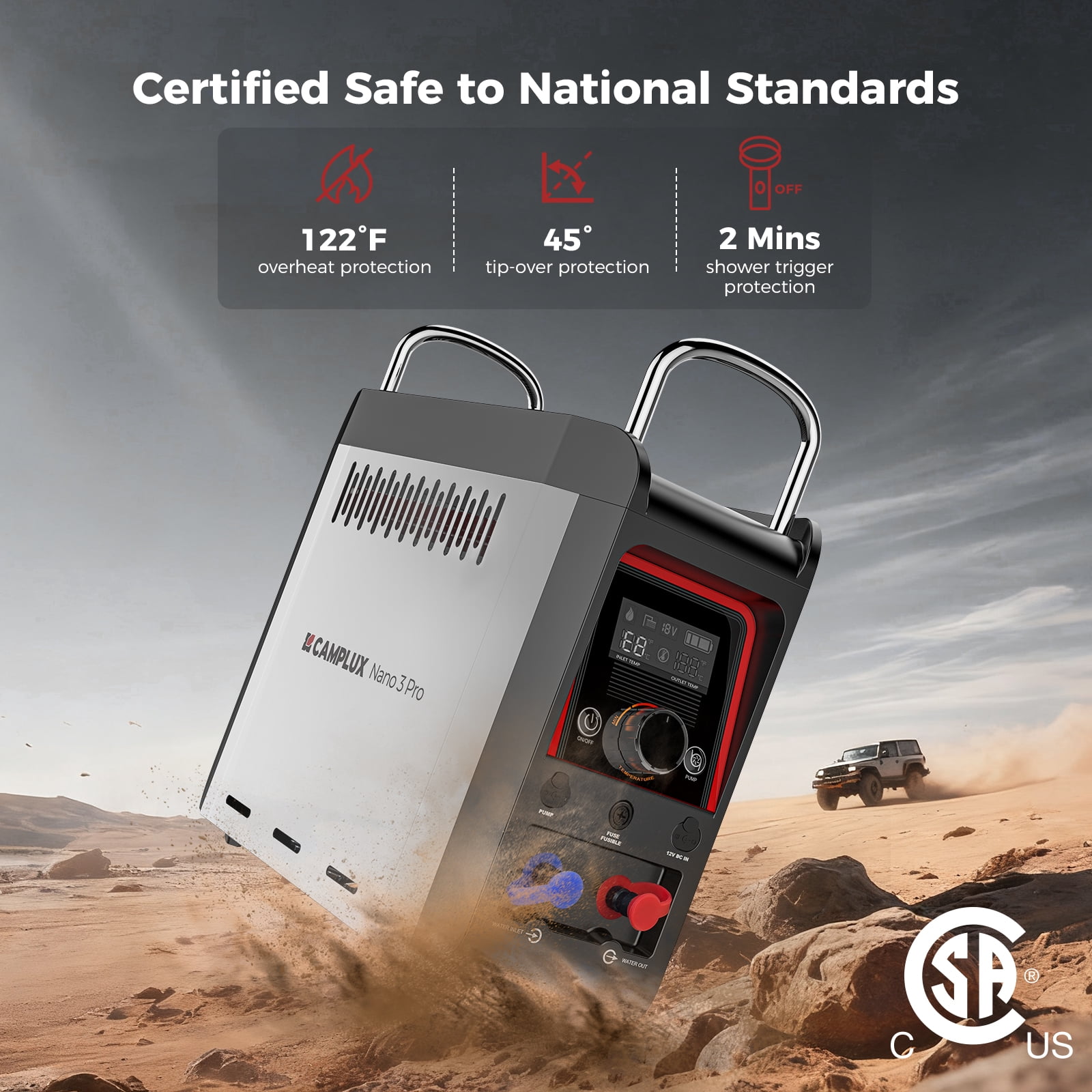 CAMPLUX Nano 3 Pro Portable Propane Tankless Water Heater with 4,000 mAh Lithium-ion Battery