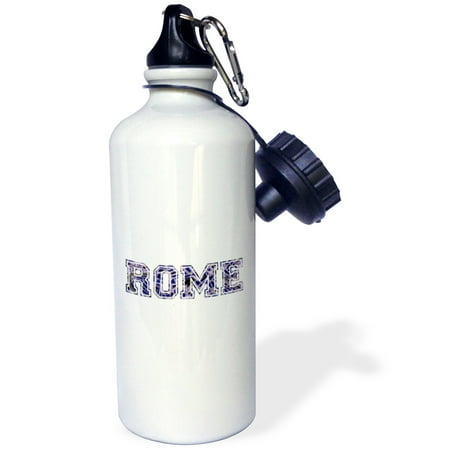 3dRose Rome text - blue word art on white made from vintage Italian map - city souvenir - Italy - dark navy, Sports Water Bottle,