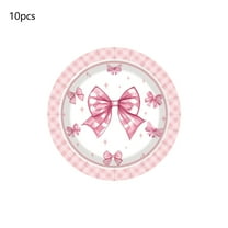 chaungfeng Pink Bow Party Supplies Disposable Party Decorations, 10pc 7 Inch Paper Plates for Bridal Shower Birthday Wedding Valentine's Day