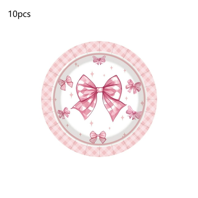 Valentine's Day Paper Cup Plate Napkin Set 10 Piece Pink Disposable Tableware With Bow For Party Decorations