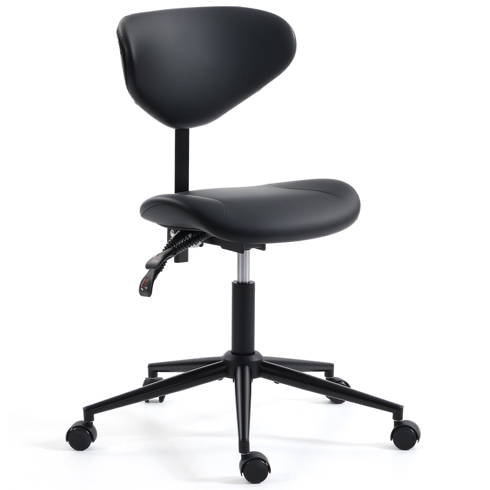 Homhum Swivel Saddle Stool Chair, Saddle Stools with Customizable Back Support, Black
