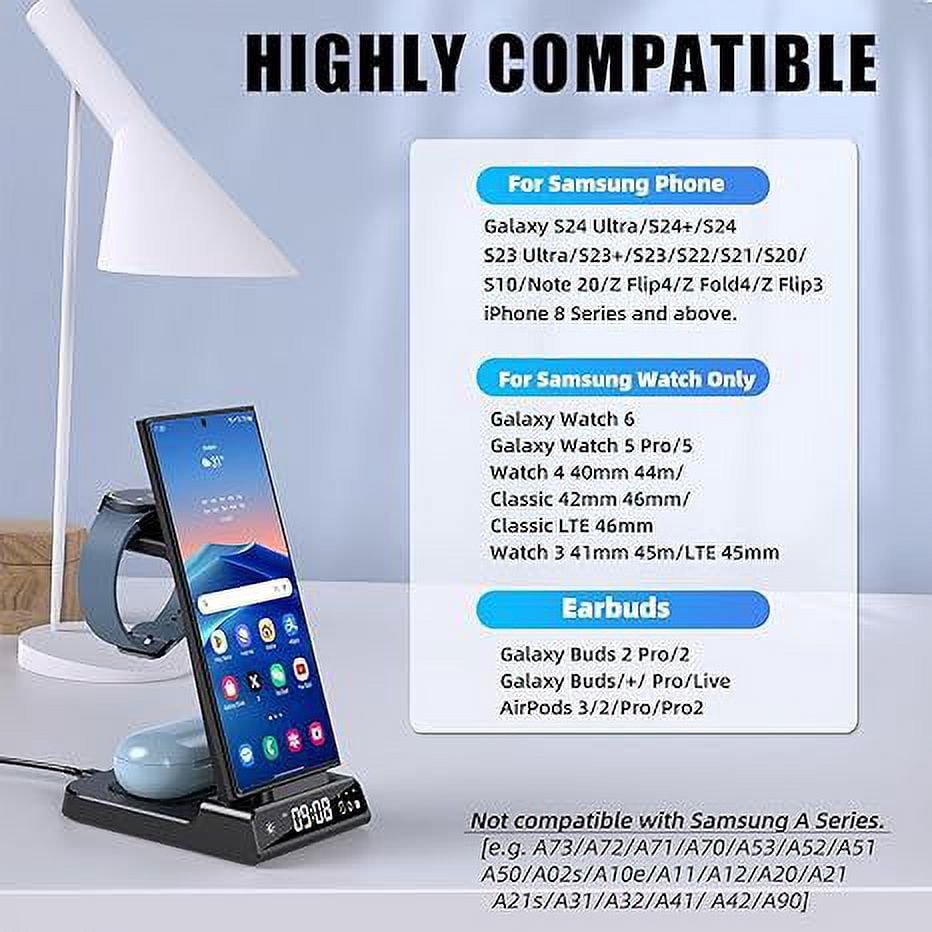 Three-in-one wireless charger suitable for Apple 1415pro Samsung mobile phone multi-function fast charging charging stand,white,118*85*125
