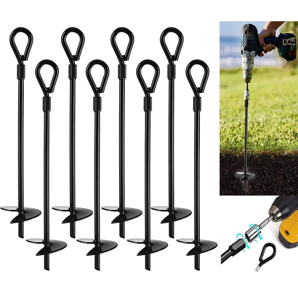 VASGOR 20” Ground Anchors (8pcs) Easy to Use with Drill, 3" Helix Diameter, Heavy Duty Anchor Hook for Camping Tent, Canopie