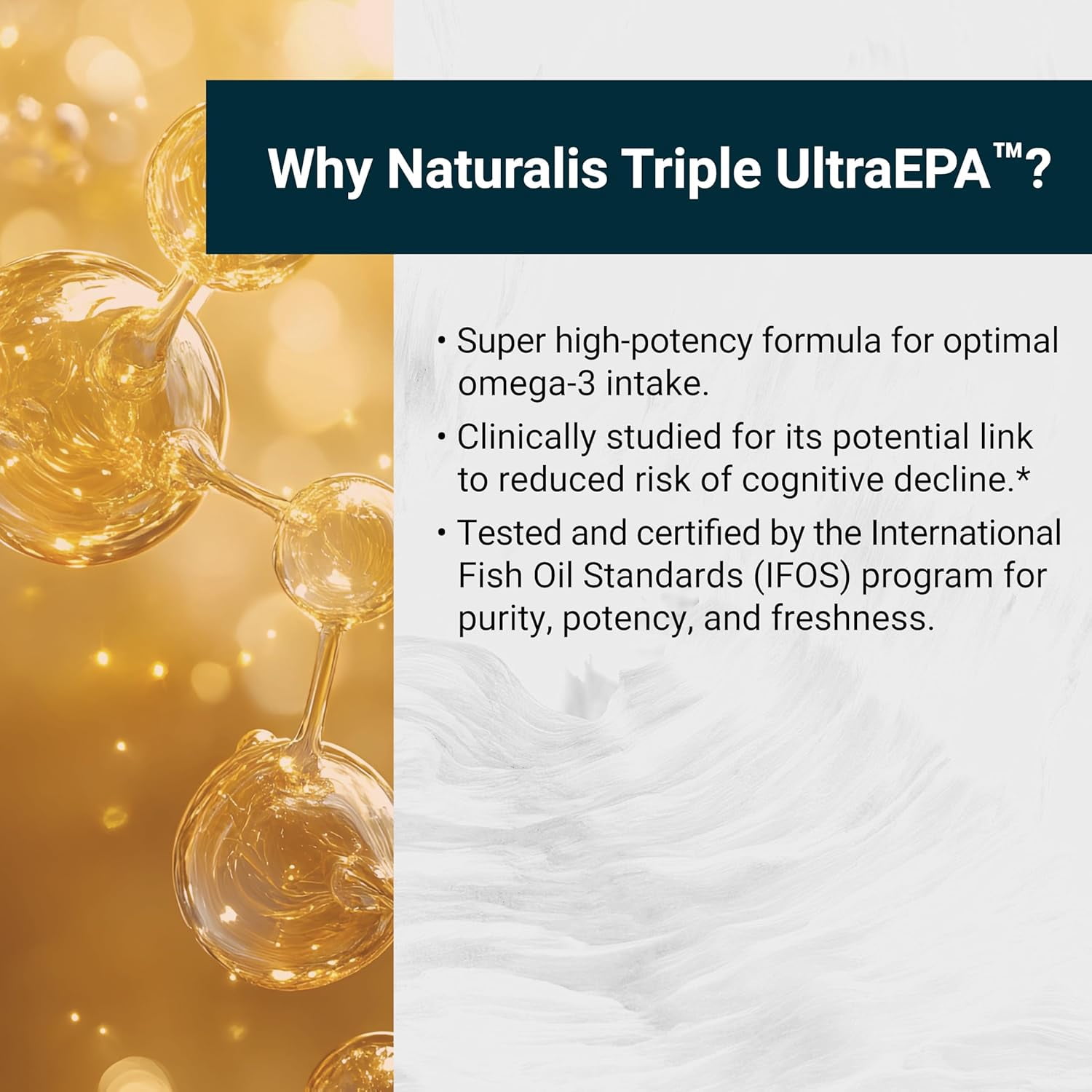 Naturalis Triple Strength UltraEPA™ EPA 1000mg | Pharmaceutical Grade High Purity 99% Omega-3 with 96.5% EPA Burpless Fish Oil | IFOS Certified, Sustainably Sourced, Non-GMO | 30 Softgels
