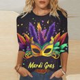 thumbnail image 2 of YUGYXL Womens Plus Size 3/4 Sleeve Shirts Trendy Mardi Gras Colorful Mask Printed Comfy Tshirts Summer Crew Neck Lightweight Loose Clothes Ladies Tunic Fit Tees Party Tops, 2 of 5