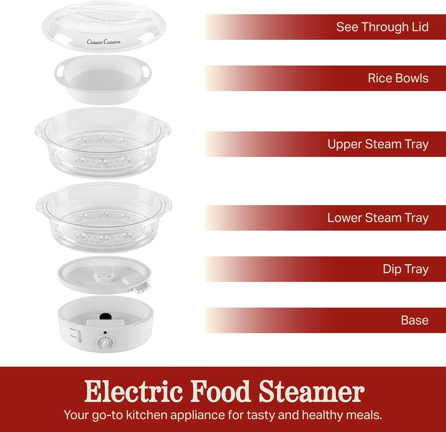 6.3 Quart Electric Vegetable Steamer Rice Cooker with Timer for Healthy Cooking