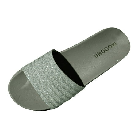 

Daznico Womens Sandals Ladies Shoes Comfortable Soft Thick Sole Slippers Simple Beach Shiny Outdoor Slippers ( Green 7.5 )