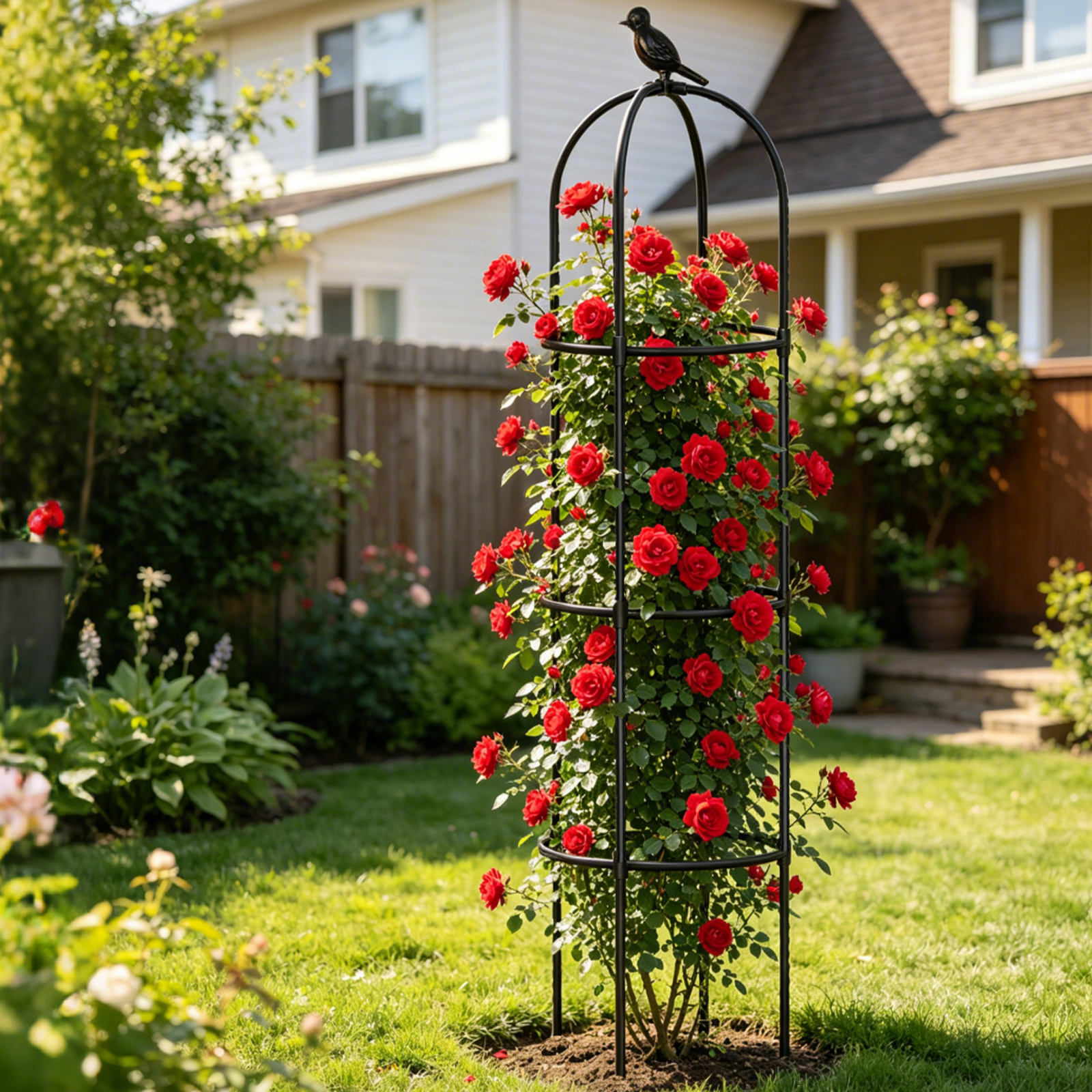 Garden Obelisk Trellis for Climbing Plants Outdoor,63in Tomato Cage, Rose, Flowers, Grape, Pea, Cucumber Trellis, Rustproof Plastic Coated Metal Plant Support Trellis for Potted Plants (2 Pack)
