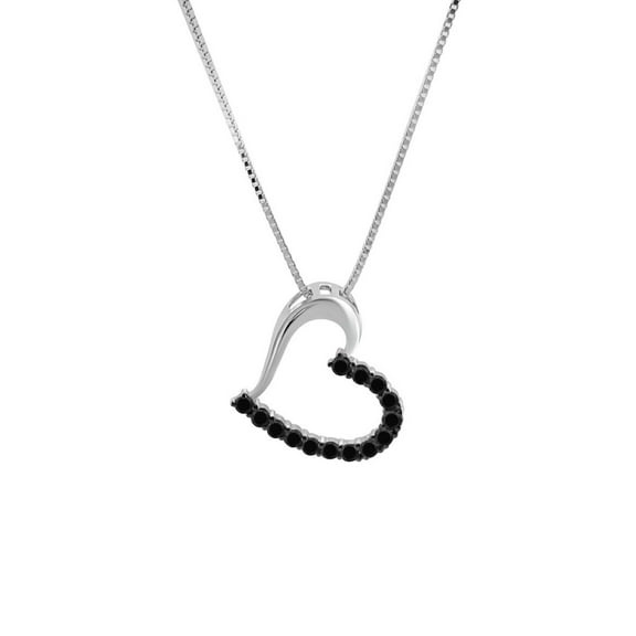 Aone Jewelry 0.65 Carat Natural Black Diamond Stones Heart Shape Elegant Pendant Crafted In White Gold Plated Over 925 Sterling Silver For Women With Copmlementary 18 Box Chain