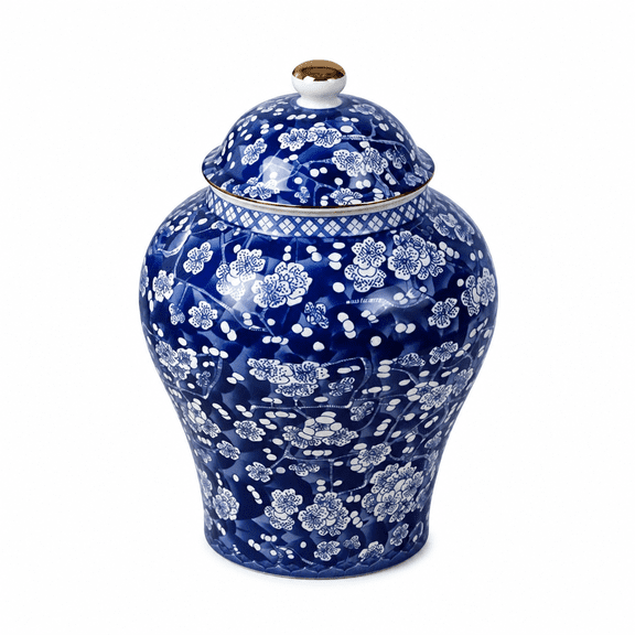 RAIRSKY Chinoiserie Blue White Ginger Jars,Porcelain Jar Tea Storage,Ceramic Decorative Ginger Jar With Lid,Chinoiserie Decor Blue and White Vase,Porcelain Vases Decor for Living Room,Bedroom