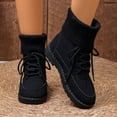 thumbnail image 2 of Rokment Womens Platform Combat Boots Fall Winter Trendy Casual Knit Patchwork Foldover Flat Low Heel Mid Calf Short Booties Black Size 6, 2 of 7