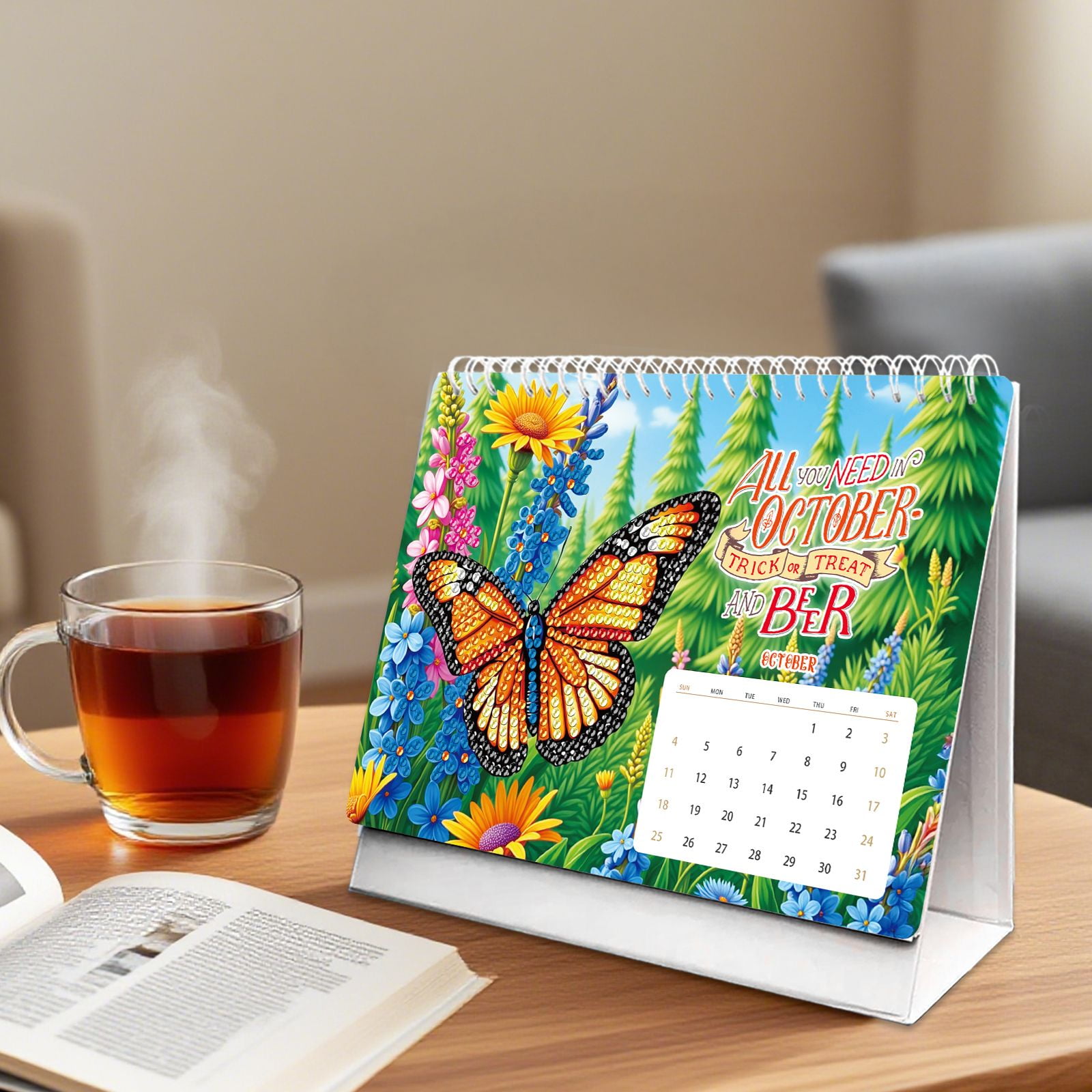 FLOPESN 2Pcs 2026 Desk Calendar DIY Diamond Painting Craft Kit, 7.68*6.69 in Paper Calendar with Special Drills for Home Office Decor