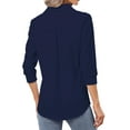 thumbnail image 4 of European Textured Chiffon Shirt 2025 Spring Layered Ruffle Blouse for Office Wear, Business Casual Tops with Button Detail & Roll-Up Sleeves (, Blue 1 New European And American Temperament Chiffon, 4 of 8
