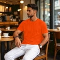 thumbnail image 5 of Men's Short Sleeve T-Shirt Crew Neck Casual Tops Solid Color Basic Plain Summer Loose Fit Shirts Orange M, 5 of 5