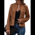 thumbnail image 3 of Chaqueta de Gamuza Sintética para Mujer, Informal, de Otoño, de Larga, Cuello Alto, con Abertura Frontal, Blazer Corto, Abrigo. Marrón Oscuro XL, 3 of 9