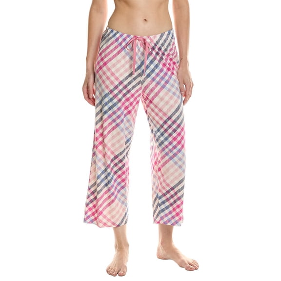 HUE womens Sketchy Plaid Pajama Capri, l, White