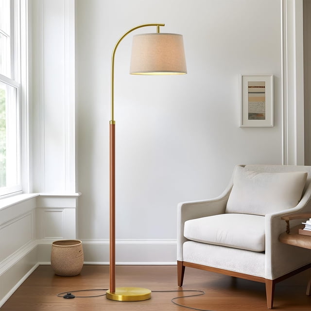 Lámpara de Piso G-SAFAVA 159 cm Madera Dorada con Interruptor de Pie