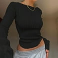 thumbnail image 3 of Blusa sexy de manga larga y cuello redondo para mujer, confeccionada en punto, corte cropped, estilo retro, prenda de vestir urbana, top tipo jersey., 3 of 7