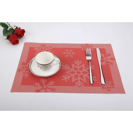 

Red Snowflakes Jacquard 12 x 18 In. Woven Non-Slip Washable Placemat Set of 4
