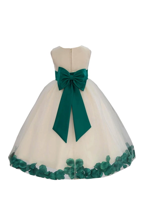 Wedding Pageant Rose Petals Ivory Tulle Flower Girl Dress Junior Bridesmaid Summer Easter Communion 302T M