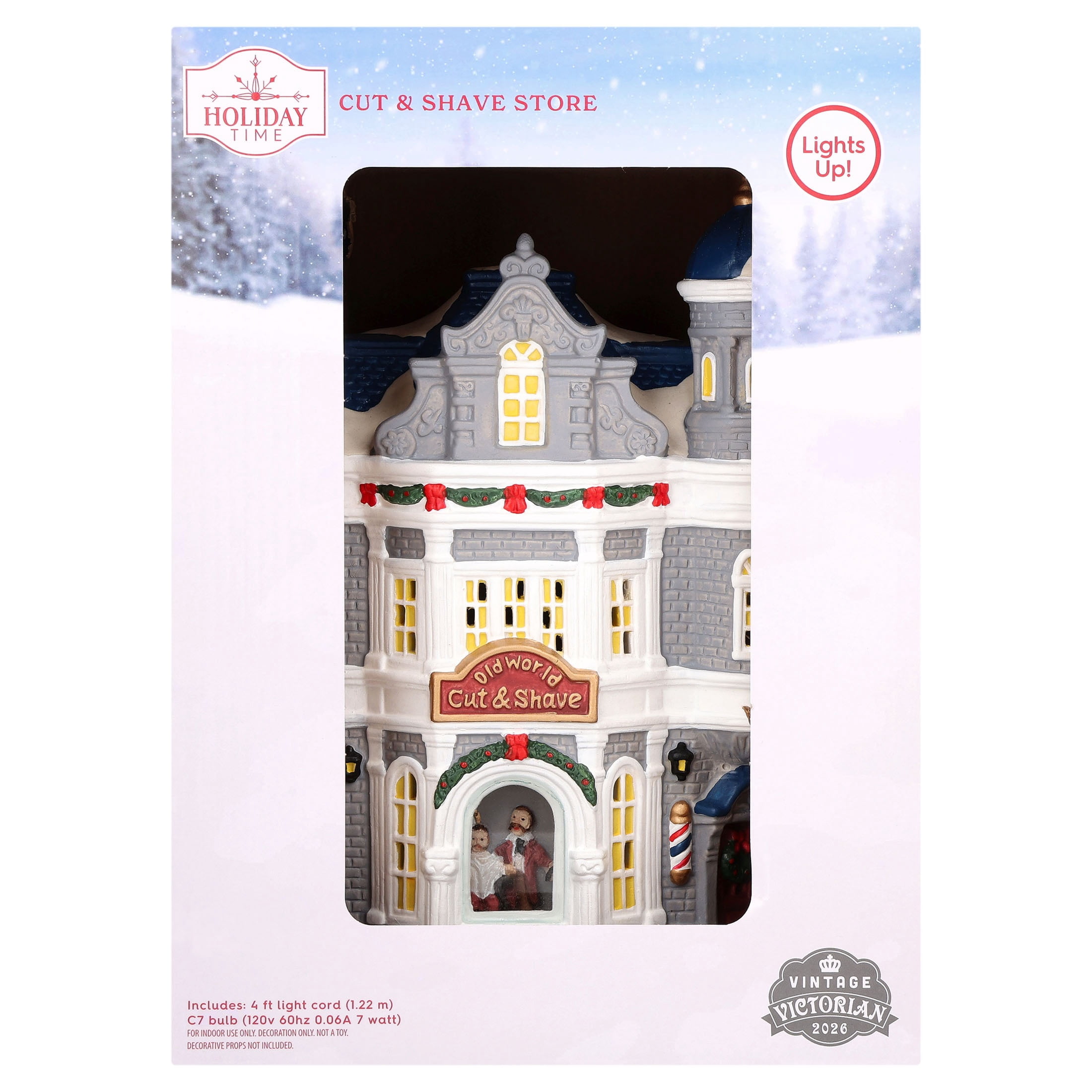 Light-Up Christmas Village Cut and Shave Store, Multicolor, 9.62", by Holiday Time