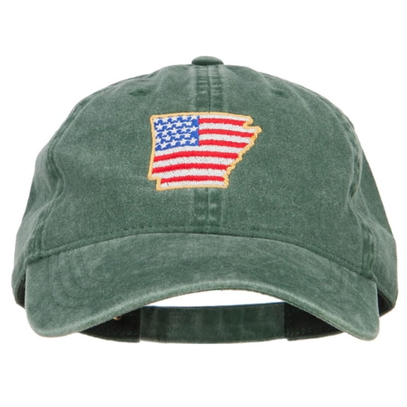 USA Flag Arkansas Map Embroidered Washed Buckle Cap - Dk Green OSFM