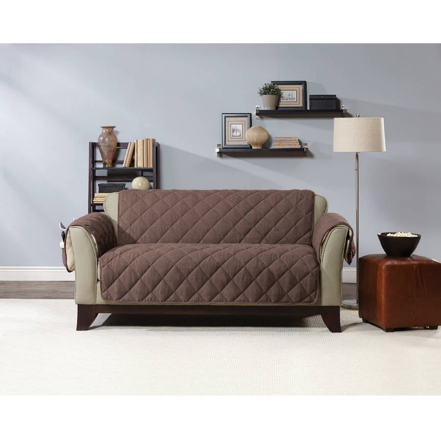 Sure Fit Reversible Flannel and Sherpa Loveseat Furniture Cover in Chocolate 