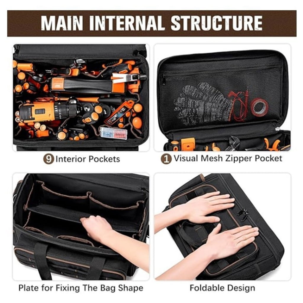 Large Capacity 14Inch Rugged Tool Storage Bag With Multiple Compartments