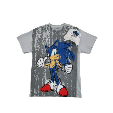 Sonic The Hedgehog Sega Mens Gray T-Shirt & Baseball Hat Combo