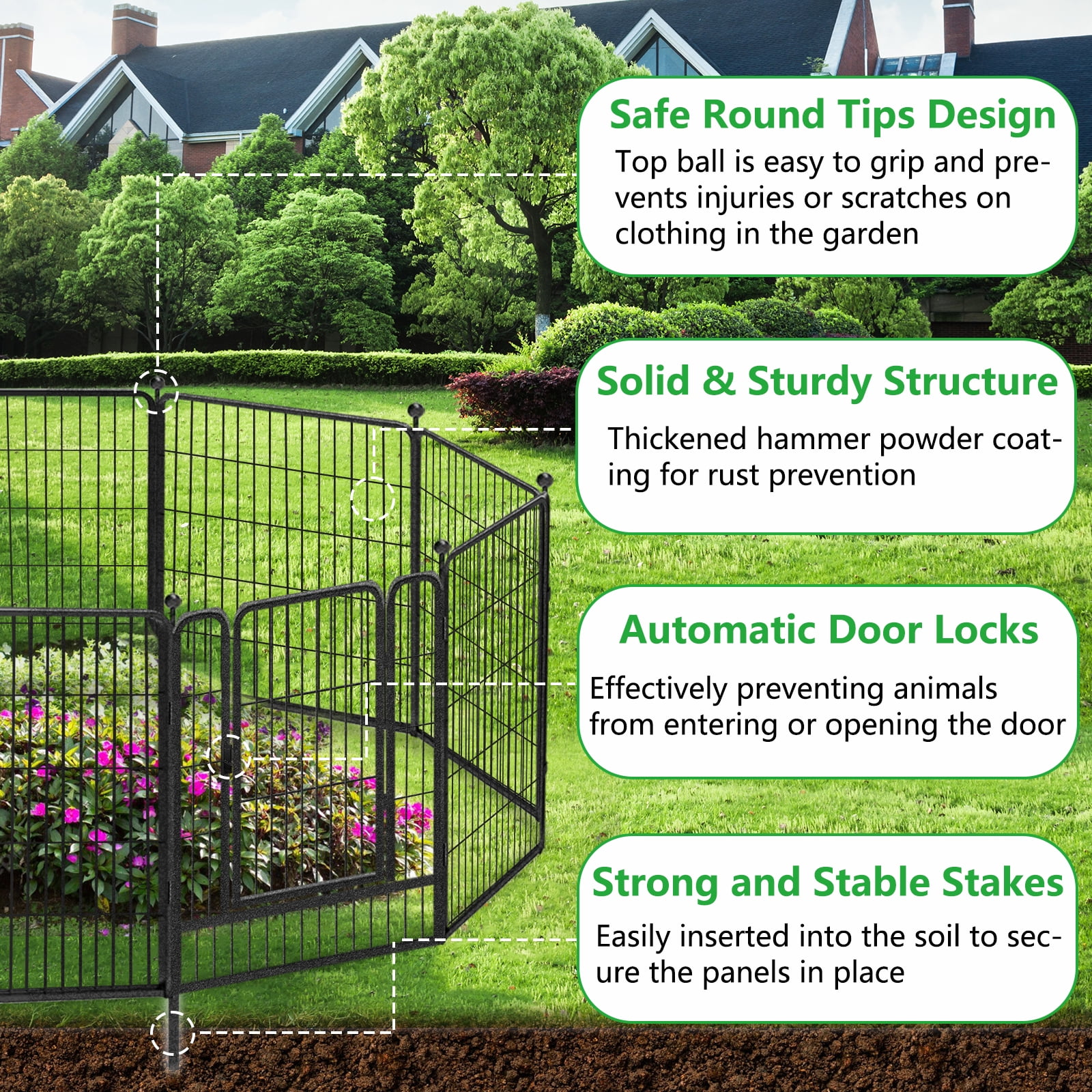 Txh001 Metal Garden Fence 23ft(L)×32in(H) Animal Barrier Decorative Garden Fencing with Gate for Backyard Patio
