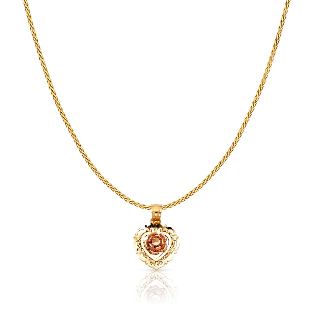 14K Tri Color Gold Rose Charm Pendant For Necklace or Chain