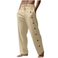 thumbnail image 2 of Pantalones largos para hombre, de algodón y lino, con cintura elástica, transpirables, cómodos y suaves, para playa, informales., 2 of 6